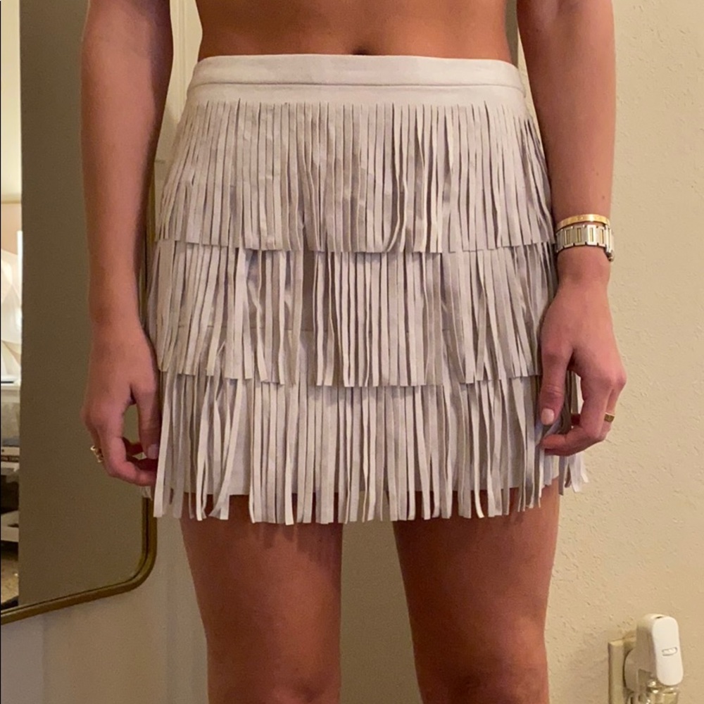 BCBG Suede Fringe Skirt